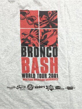 Western Michigan University  Mens Large Bronco Bash 2001 Gray T Shirt College